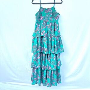 🎉4 for $10 Entro Teal and Pink Tiered Dress